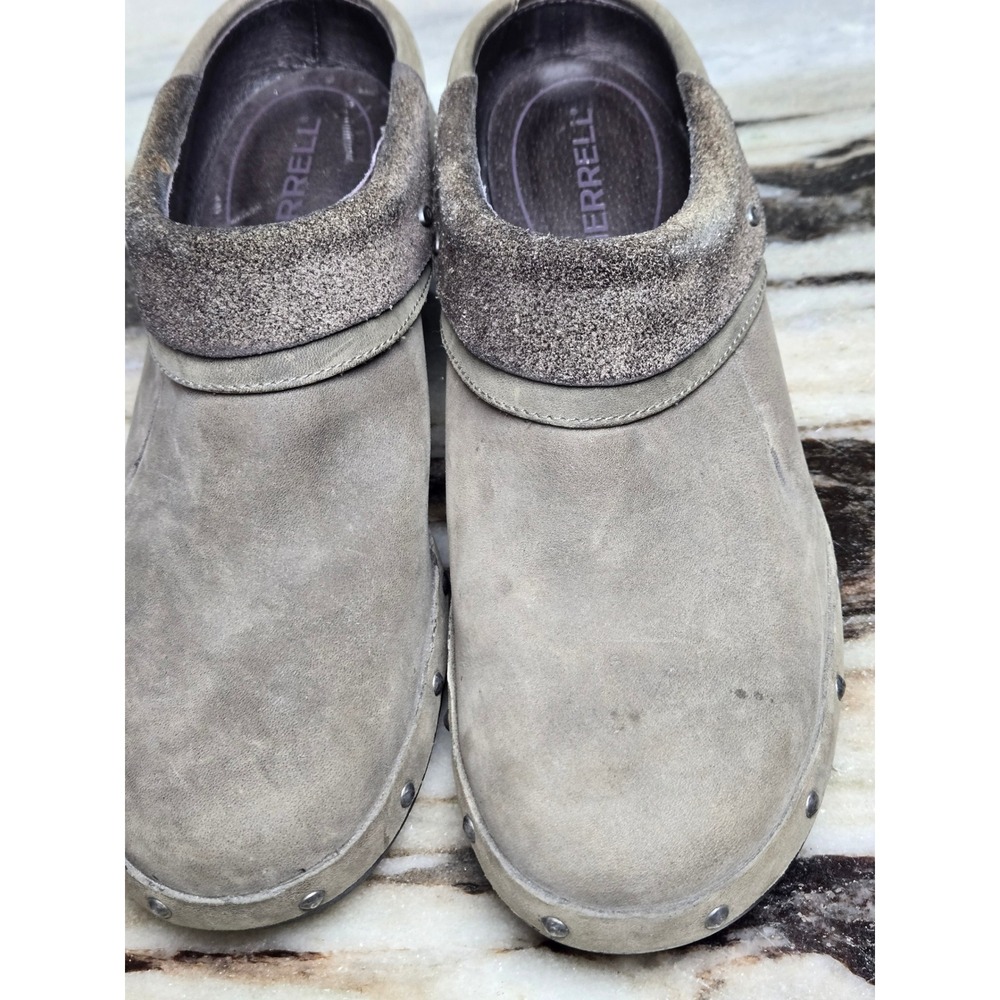 Merrell Drizzle Taupe Grey Leather Studded Clogs Mules Womens 8.5 J56086 - Picture 2 of 10